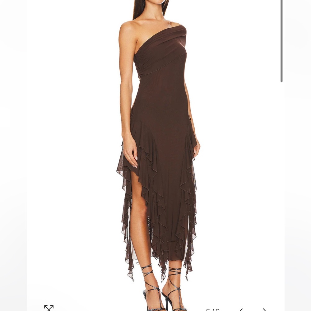 Kim Shui Brown Ruffle Mesh Dress Small
